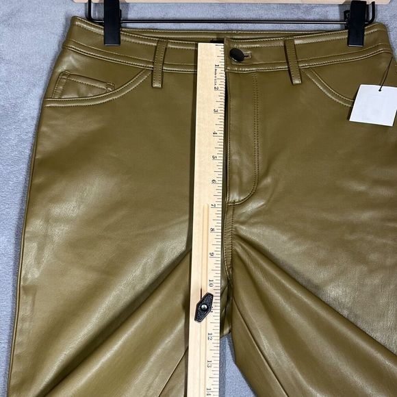 Halogen Womens Pants 4 Olive Vegan Faux Leather Mid-Rise Straight Leg Ankle NEW - Picture 7 of 9